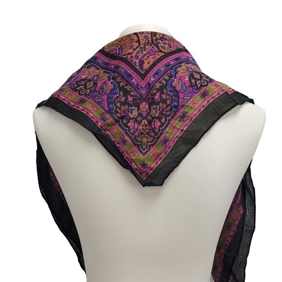 Vintage Woven Polyester Floral Scrollwork Geometric Inspired Fashion Scarf - Picture 3 of 5